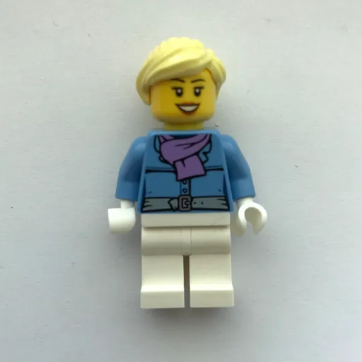Woman (Medium Blue Jacket with Medium Lavender Scarf, White Legs)