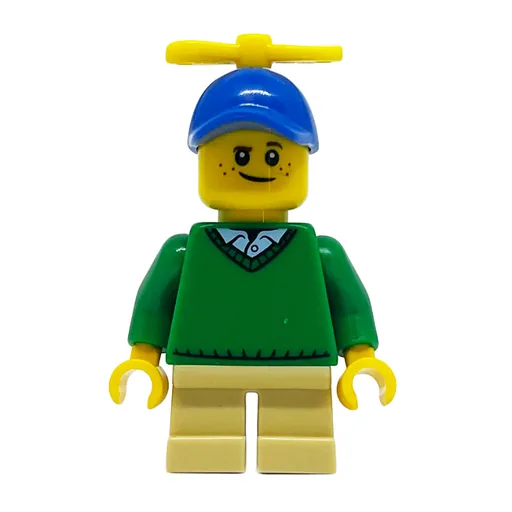 Boy (Green Sweater, Short Tan Legs, Blue Cap with Propeller)