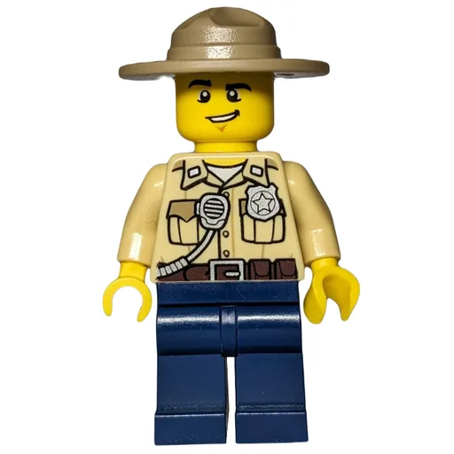 Swamp Police / Ranger (Tan Shirt with Badge and Radio, Dark Tan Campaign Hat, Dark Blue Legs)