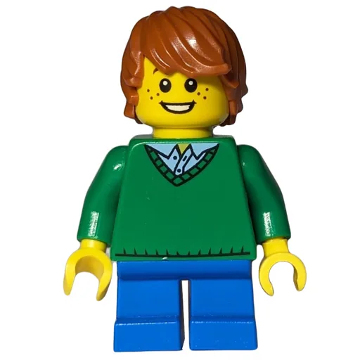 Boy (Green Sweater, Short Blue Legs, Dark Orange Hair)