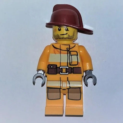 Fireman (Bright Light Orange Fire Suit, Dark Red Helmet, Scar)