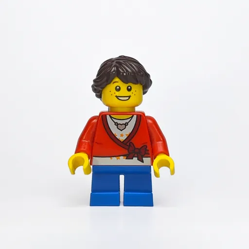 Girl (Cardigan Tied with Bow, Necklace, Short Blue Legs, Dark Brown Hair)