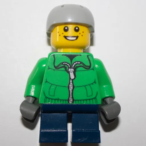 Boy (Green Jacket, Short Dark Blue Legs, Light Bluish Gray Helmet)