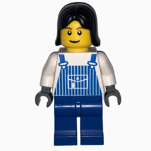 Woman (Blue and White Striped Overalls, Black Hair)