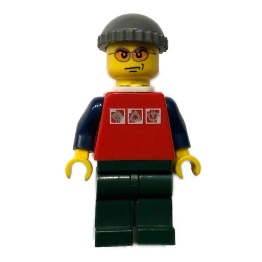 Man (Red Shirt with Dark Blue Arms, Dark Bluish Gray Hat, Orange Sunglasses)