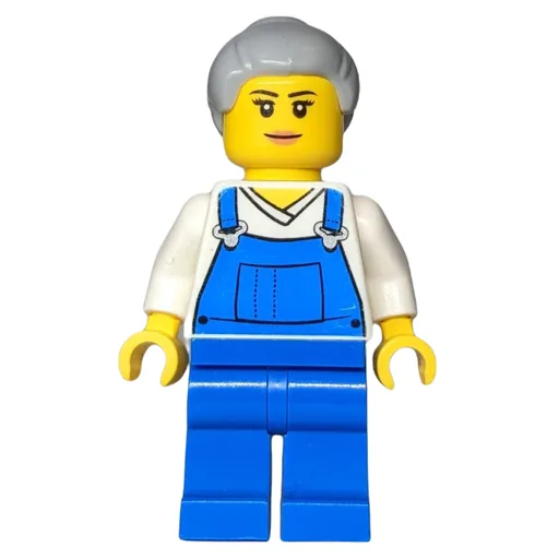 Woman (Blue Overalls over White V-Neck Shirt, Light Bluish Gray Hair)