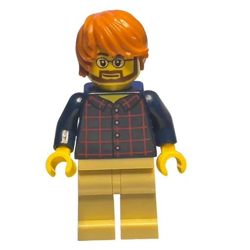 Man (Dark Blue Plaid Shirt, Tan Legs, Dark Orange Hair, Glasses and Beard)