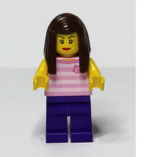 Woman (Pink Striped Tank Top with Cat Face, Dark Purple Legs)