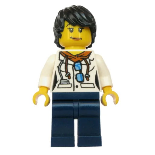 Scientist (Woman, White Jacket over Hoodie with Sunglasses, Dark Blue Legs, Black Hair)