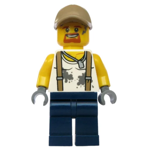 Mechanic (Dirty White Shirt with Suspenders, Dark Blue Legs, Dark Tan Cap, Goatee Beard)