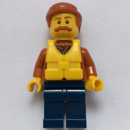 Explorer (Jacket with Pouches, Radio, and Rope, Dark Orange Hair, Yellow Life Vest, Moustache)