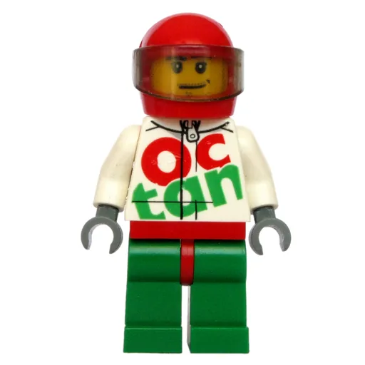 Racer (White and Green Jumpsuit with Large 'Octan', Red Helmet with Visor, Stubble)