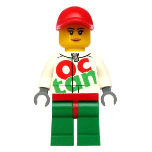 Racer (Woman, White and Green Jumpsuit with Large 'Octan', Red Cap)