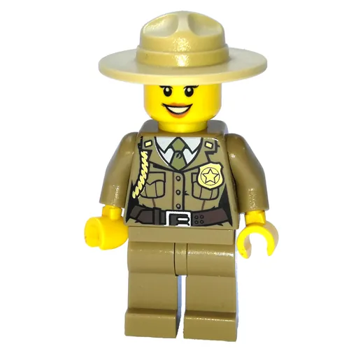 Forest Police / Ranger (Woman, Dark Tan Shirt with Olive Green Tie and Badge, Dark Tan Legs, Tan Campaign Hat)