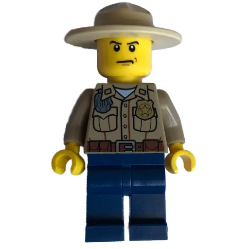 Forest Police / Ranger (Dark Tan Shirt with Radio and Badge, Dark Blue Legs, Tan Campaign Hat, Stern)