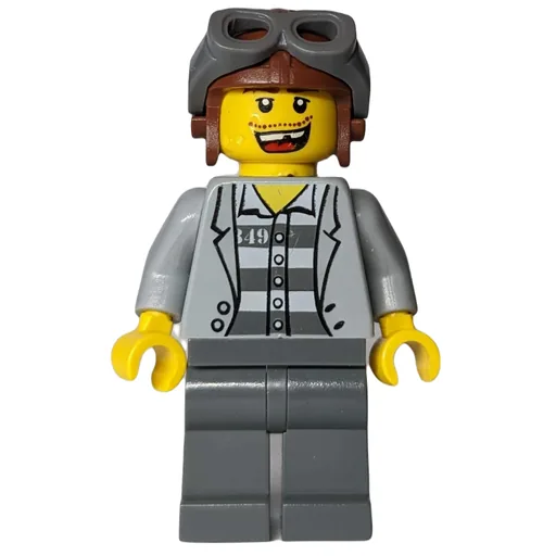 Criminal (Open Light Bluish Gray Jacket over Prison Shirt, Reddish Brown Hat with Goggles)