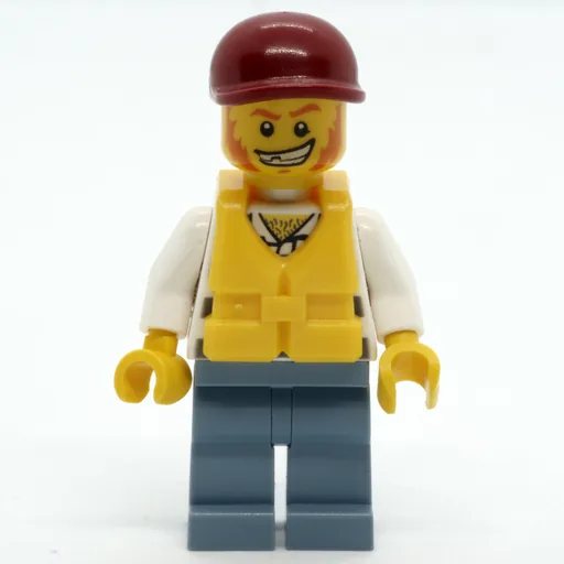 Criminal (Overalls over Prison Shirt, Dark Red Cap, Yellow Life Vest)