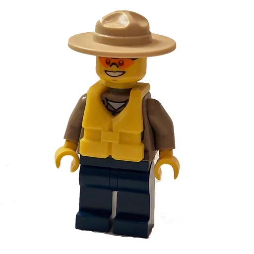 Forest Police / Ranger (Dark Tan Shirt with Radio and Badge, Dark Blue Legs, Tan Campaign Hat, Yellow Life Vest, Orange Sunglasses)