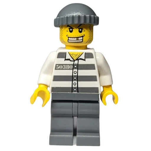 Criminal (Prison Shirt with #50380, Dark Bluish Gray Legs, Dark Bluish Gray Hat, Gold Tooth)