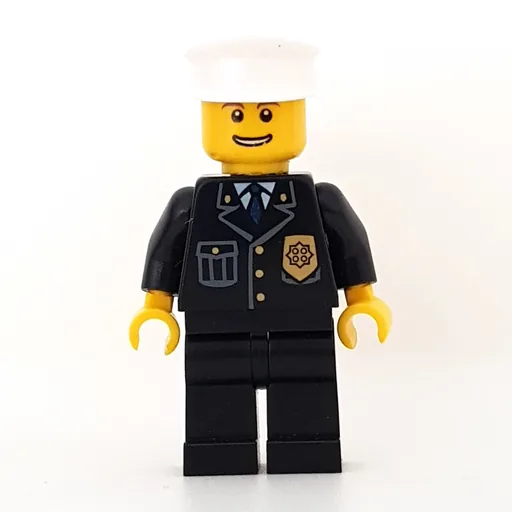 Policeman (Black Jacket with Pocket and Badge, White Hat, Open Mouth)