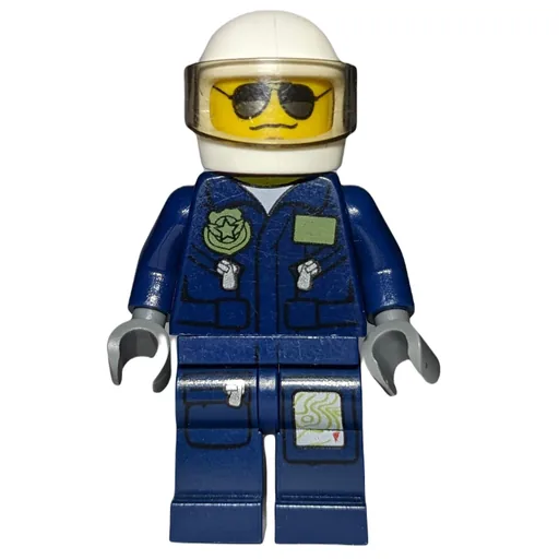 Policeman (Dark Blue Jacket with Pockets and Badge, White Helmet with Visor, Sunglasses and Wavy Mouth)