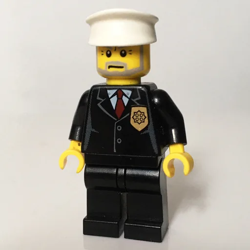 Policeman (Black Suit with Badge, White Hat, Gray Beard)