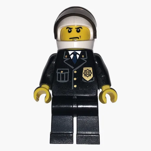 Policeman (Black Suit with Badge, White Helmet with Visor)