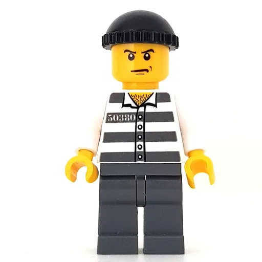 Criminal (Prison Shirt with #50380, Dark Bluish Gray Legs, Black Hat)