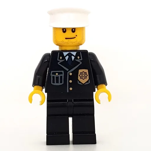 Policeman (Black Suit with Badge, White Hat, Stubble)