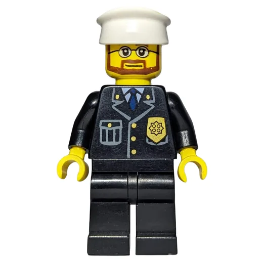Policeman (Black Suit with Badge, White Hat, Beard and Glasses)