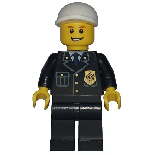 Policeman (Black Suit with Badge, White Cap, Open Mouth)