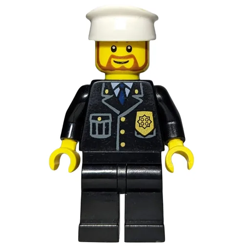 Policeman (Black Suit with Badge, White Hat, Brown Beard)