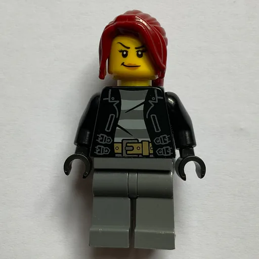 Criminal (Woman, Open Black Jacket over Prison Shirt, Dark Red Hair)