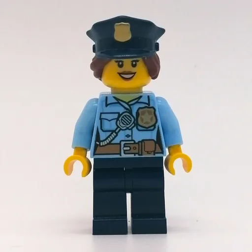 Policewoman (Bright Light Blue Shirt with Radio and Badge, Dark Blue Legs, Police Hat with Badge, Open Mouth)