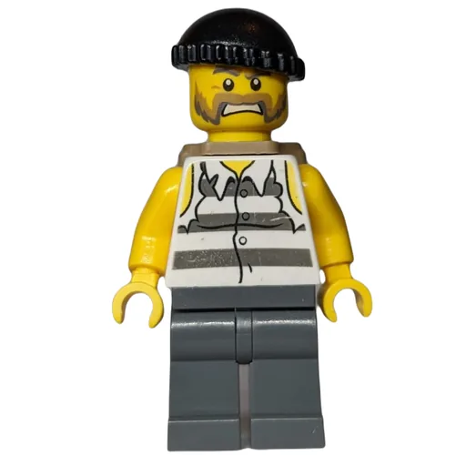 Criminal (Torn Prison Shirt, Dark Bluish Gray Legs, Black Hat, Dark Tan Backpack Beard)