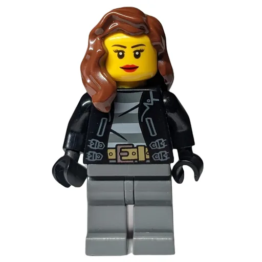 Criminal (Woman, Open Black Jacket over Prison Shirt, Reddish Brown Hair)