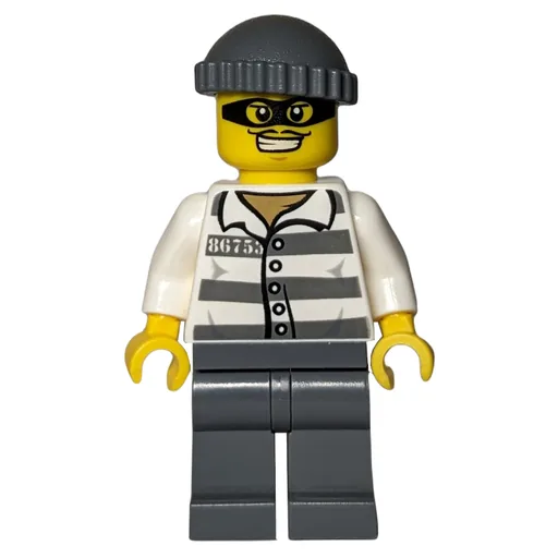 Criminal (Prison Shirt with #86753, Dark Bluish Gray Legs, Dark Bluish Gray Hat, Black Eyemask)