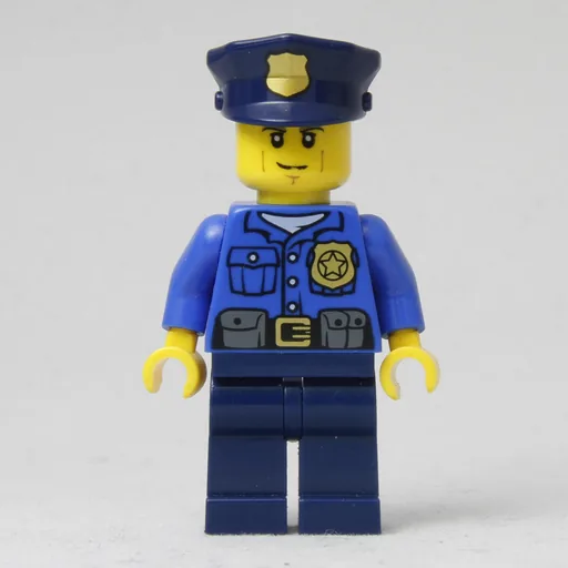 Policeman (Blue Shirt with Badge and Pouches, Dark Blue Legs, Dark Blue Police Hat with Badge, Cheek Lines)