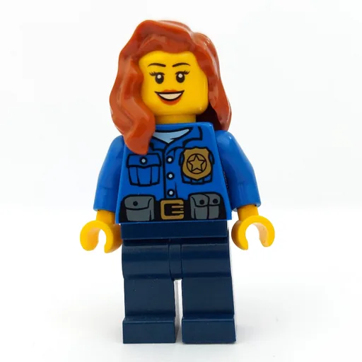 Policewoman (Blue Shirt with Badge and Pouches, Dark Blue Legs, Dark Orange Hair)