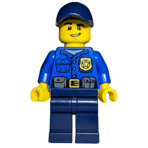 Policeman (Blue Shirt with Badge and Pouches, Dark Blue Legs, Dark Blue Cap)