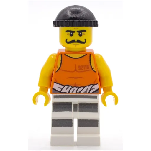 Criminal Simon Sin (Orange Vest with #92116 and Waist Tied Prison Shirt, Black Hat, Moustache)
