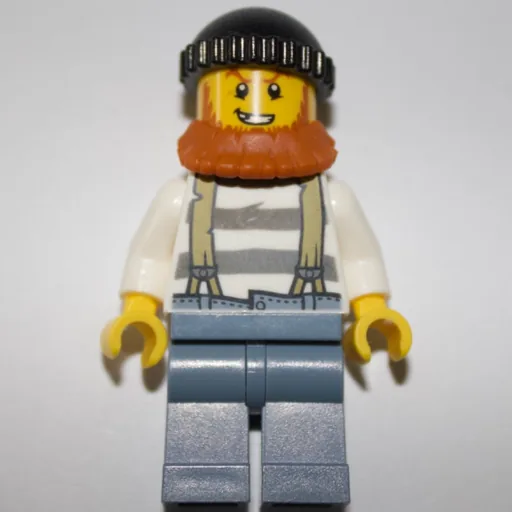 Criminal (Prison Shirt with Suspenders, Black Hat, Dark Orange Beard)