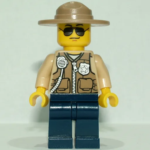 Swamp Police / Ranger (Dark Tan Vest with Zipper, Radio, and Badge, Dark Blue Legs, Tan Campaign Hat, Sunglasses)