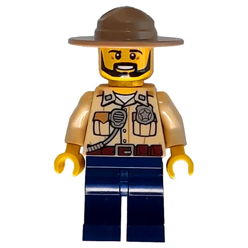 Swamp Police / Ranger (Tan Shirt with Badge and Radio, Dark Blue Legs, Dark Tan Campaign Hat, Beard)