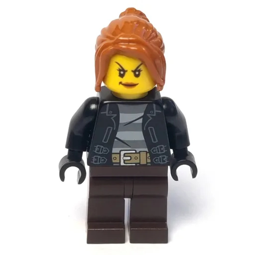 Criminal (Woman, Open Black Jacket over Prison Shirt, Dark Brown Legs, Dark Orange Hair)