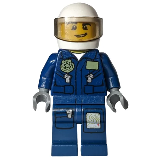 Policeman (Dark Blue Jacket with Pockets and Badge, White Helmet with Visor, Open Mouth)