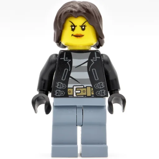 Criminal Monica Million (Woman, Open Black Jacket over Prison Shirt, Dark Brown Hair)