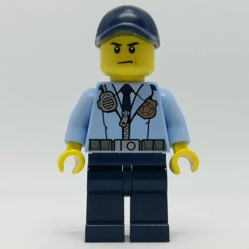 Policeman (Bright Light Blue Jacket with Zipper, Radio, Badge, and Tie, Dark Blue Legs, Dark Blue Cap)