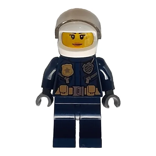 Policewoman (Dark Blue Jacket with Radio, Badge, and Belt with Pouches, White Helmet with Trans-Brown Visor)