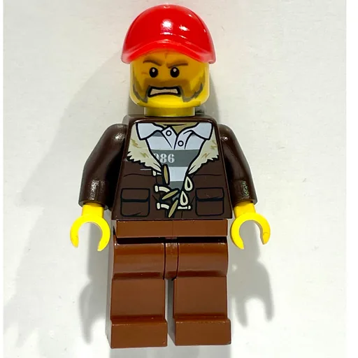 Criminal (Open Dark Brown Jacket over Prison Shirt, Red Cap, Beard)